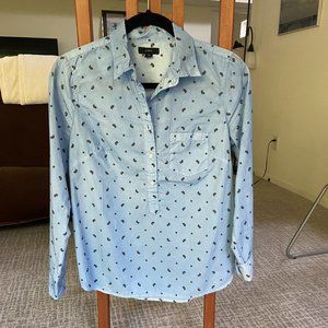 Baby Blue Paisley J Crew Popover Collared Shirt